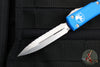 Microtech Ultratech OTF Knife- Double Edge- Blue Handle- Full Serrated Stonewash Blade 122-12 BL
