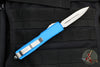 Microtech Ultratech OTF Knife- Double Edge- Blue Handle- Full Serrated Stonewash Blade 122-12 BL