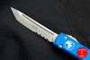 Microtech Ultratech OTF Knife- Tanto Edge- Blue Handle- Stonewash Part Serrated Blade 123-11 BL