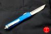 Microtech Ultratech OTF Knife- Tanto Edge- Blue Handle- Stonewash Part Serrated Blade 123-11 BL