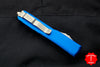 Microtech Ultratech OTF Knife- Tanto Edge- Blue Handle- Stonewash Part Serrated Blade 123-11 BL