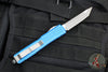 Microtech Ultratech OTF Knife- Tanto Edge- Distressed Blue Handle- Stonewash Full Serrated Blade 123-12 DBL