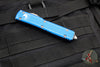 Microtech Ultratech OTF Knife- Tanto Edge- Distressed Blue Handle- Stonewash Full Serrated Blade 123-12 DBL
