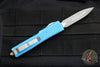 Microtech UTX-70 OTF Knife- Double Edge- Distressed Blue Handle- Apocalyptic Blade 147-10 DBL