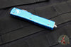 Microtech UTX-70 OTF Knife- Double Edge- Distressed Blue Handle- Apocalyptic Blade 147-10 DBL