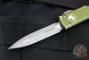 Microtech UTX-70 OTF Knife- Double Edge- Distressed OD Green Handle- Apocalyptic Blade 147-10 DOD