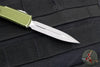 Microtech UTX-70 OTF Knife- Double Edge- Distressed OD Green Handle- Apocalyptic Blade 147-10 DOD