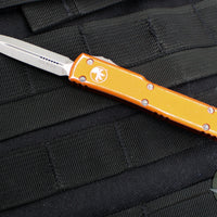 Microtech UTX-70 OTF Knife- Double Edge- Distressed Orange Handle- Apocalyptic Blade 147-10 DOR