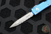 Microtech UTX-70 OTF Knife- Double Edge- Distressed Blue Handle- Double Full Serrated Apocalyptic Blade 147-D12 DBL