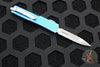 Microtech UTX-70 OTF Knife- Double Edge- Distressed Blue Handle- Double Full Serrated Apocalyptic Blade 147-D12 DBL