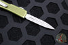 Microtech UTX-70 OTF Knife- Double Edge- Distressed OD Green Handle- Double Full Serrated Apocalyptic Blade 147-D12 DOD