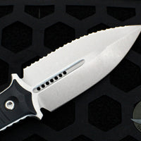 Microtech SBD Double Edge Dagger Borka Collaboration Stonewash Full Serrated Fixed Blade 201-12