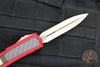 Microtech Makora- Double Edge- Red Handle With Carbon Fiber Inlay- Bronzed Plain Edge 206-13 RDCFIS