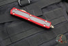 Microtech Makora- Double Edge- Red Handle With Carbon Fiber Inlay- Bronzed Plain Edge 206-13 RDCFIS
