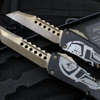 Microtech Combat Troodon OTF Knife Set- Hellhound And Warhound Edge- Molon Labe SET- Black SMOOTH Body Handle- Bronzed Apocalyptic Blade 219-13 SETMLS