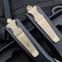 Microtech Combat Troodon OTF Knife Set- Hellhound And Warhound Edge- Molon Labe SET- Black SMOOTH Body Handle- Bronzed Apocalyptic Blade 219-13 SETMLS