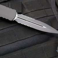 Microtech Dirac Delta OTF Knife- Double Edge- Tactical- Black Handle- Black Part Serrated Blade and Black HW 227-2 T