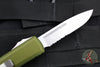 Microtech UTX-85 OTF Knife- Single Edge- OD Green Handle- Apocalyptic Part Serrated Blade 231-11 OD