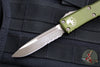 Microtech UTX-85 OTF Knife- Single Edge- OD Green Handle- Bronzed Apocalyptic Part Serrated Blade 231-14 APOD