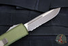 Microtech UTX-85 OTF Knife- Single Edge- OD Green Handle- Bronzed Apocalyptic Part Serrated Blade 231-14 APOD