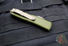Microtech UTX-85 OTF Knife- Single Edge- OD Green Handle- Bronzed Apocalyptic Part Serrated Blade 231-14 APOD