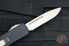Microtech UTX-85 OTF Knife- Single Edge- Black Handle- Bronzed Part Serrated Blade 231-14