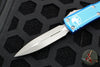 Microtech UTX-85 OTF Knife- Double Edge- Distressed Blue Handle- Apocalyptic Blade 232-10 DBL