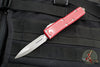 Microtech UTX-85 OTF Knife- Double Edge- Distressed Red Handle- Apocalyptic Blade 232-10 DRD