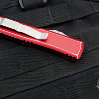 Microtech UTX-85 OTF Knife- Double Edge- Distressed Red Handle- Apocalyptic Blade 232-10 DRD