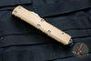 Microtech UTX-85 OTF Knife- Tanto Edge- Tan G-10 Top- Apocalyptic Full Serrated Blade 233-12 APGTTAS