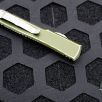 Microtech UTX-70 OTF Knife- Spartan Edge- Distressed OD Green Handle- Apocalyptic Plain Edge Blade 249-10 DOD