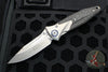 Microtech Socom Bravo- Single Edge- Bead Blast Finish Titanium Handle with Carbon Fiber Scales- Blue Pivot Collar 260-7 CFTI