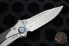 Microtech Socom Bravo- Single Edge- Bead Blast Finish Titanium Handle with Carbon Fiber Scales- Blue Pivot Collar 260-7 CFTI