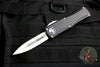 PREOWNED- Microtech Hera OTF Knife- Double Edge- Black Handle- Stonewash Full Serrated Blade 702-12 PREOWNED