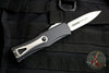 PREOWNED- Microtech Hera OTF Knife- Double Edge- Black Handle- Stonewash Full Serrated Blade 702-12 PREOWNED