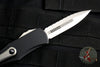 PREOWNED- Microtech Hera OTF Knife- Double Edge- Black Handle- Stonewash Full Serrated Blade 702-12 PREOWNED