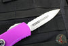 Microtech Hera OTF Knife- Double Edge- Violet Handle- Stonewash Full Serrated Blade 702-12 VI