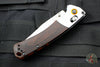 Benchmade Mini Crooked River Anodized Aluminum and Wood scales with Satin Blade Orange backspacer 15085-2