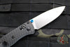 Benchmade Mini Bugout- Carbon Fiber Handle- Stonewash Plain Edge- Blue Thumbstud and Backspacer 533-3