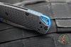 Benchmade Mini Bugout- Carbon Fiber Handle- Stonewash Plain Edge- Blue Thumbstud and Backspacer 533-3