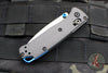 Benchmade Mini Bugout- Carbon Fiber Handle- Stonewash Plain Edge- Blue Thumbstud and Backspacer 533-3