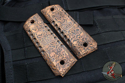 Blackside Customs Copper 1911 Grips- Jody Muller Custom Engraved One-Off Skull Pattern