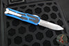 Heretic Colossus OTF Auto- Single Edge- Blue Handle- Stonewash Part Serrated Edge H039-2B-BLU