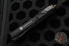 Heretic Custom Colossus OTF Auto- Double Edge- Black with Fat Carbon Black Dunes Inlay- Baker Forge Damascus Blade