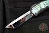 Heretic Custom Colossus OTF Auto- Tanto Edge- Black Handle with Abalone Inlay- Cracked Ice Finished Blade