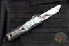 Heretic Custom Colossus OTF Auto- Tanto Edge- Black Handle with Abalone Inlay- Cracked Ice Finished Blade