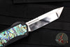 Heretic Custom Colossus OTF Auto- Tanto Edge- Black Handle with Abalone Inlay- Cracked Ice Finished Blade