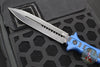 Heretic Nephilim Double Edge Fixed Blade Knife - Double Edge- Battleworn Black Full Serrated Blade with Blue/Black G-10 Scales H003-8C-BLU/BLK