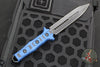 Heretic Nephilim Double Edge Fixed Blade Knife - Double Edge- Battleworn Black Full Serrated Blade with Blue/Black G-10 Scales H003-8C-BLU/BLK