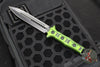 Heretic Nephilim Double Edge Fixed Blade Knife - Double Edge- Battleworn Black Full Serrated Blade with Green/Black G-10 Scales H003-8C-GRN/BLK